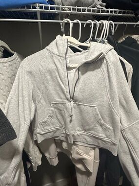 lululemon athletica Heather Light Gray Cropped Half-Zip Hoodie